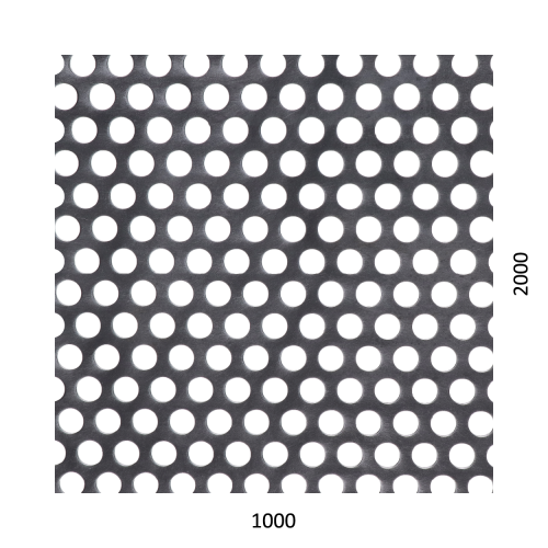 děrovaný plech kruhový přesazený Fe, otvor: ø 10 mm, rozteč: 15 mm, (2000x1000x1 mm)